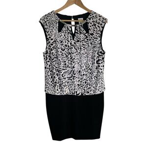 Caché Black and White Leopard Print Mini Dress Size Large retro chic mobwife